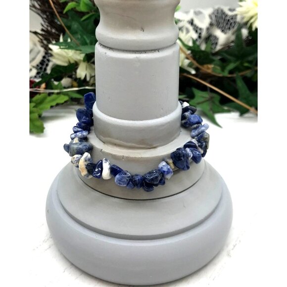 Natural Blue Sodalite Chip Bead Stretch Bracelet Gemstone Jewelry - Picture 2 of 3